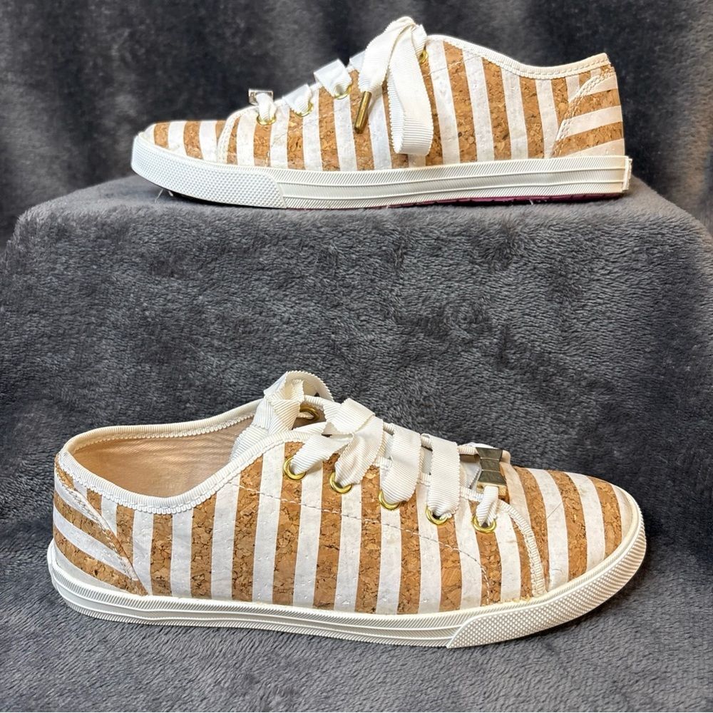 Kate Spade Beige and White Striped Sneakers Sz 6.5 pre-owned - Picture 5 of 12